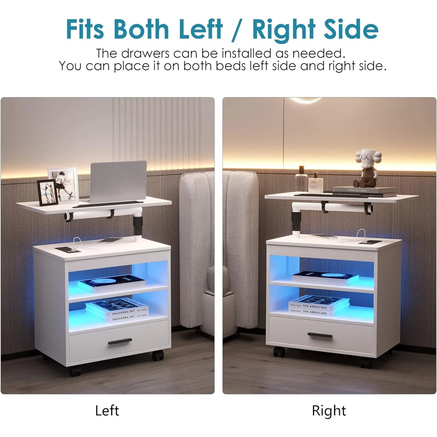 Modern LED Nightstand with Charging Station